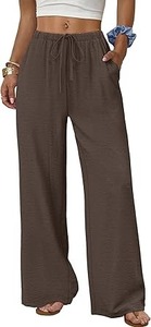 HS Wide Leg <b>Pants</b> for Women Flowy Palazzo Drawstring Elastic Waist Trousers with Pockets <b>Summer</b> Beach Vacation Clothes - Product Image 1