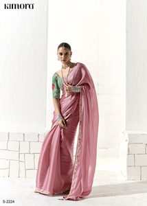 Sari indio para mujer, de seda pesada, para bodas y fiestas, con borde de zari y elegante trabajo de tejido. - Product Image 5