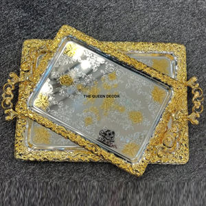 ถาดผลไม้อะลูมิเนียมสีเงินดีไซน์มินิมอลรักษ์โลก ขายดี พร้อมฐานชุบทองลายดอกไม้ ตกแต่งโต๊ะกลางรูปต้นปาล์ม - Product Image 6