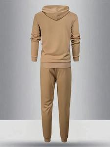 Ensemble de survêtement kaki à capuche pour homme, couleur unie, décontracté, sweat-shirt et pantalon, coupe régulière, coton mi-lourd, pour l'automne - Product Image 1