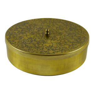 BRASS MASALA CONTAINER INNER CUP 7NOS WITH 1SPOON HERBS and SPICE <b>TOOLS</b> GOLDEN COLOR WITH <b>ENGRAVED</b> DESIGN - Product Image 3