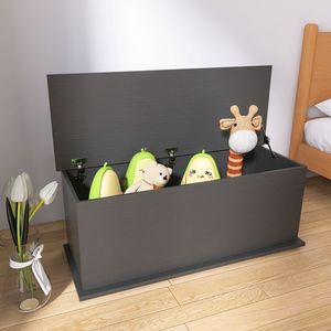 Baule contenitore in legno nero con coperchio a sollevamento, organizer per mobili da ingresso/panca - Product Image 5