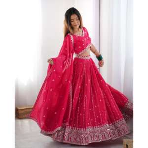 ปาร์ตี้ตอนเย็นสวม lehenga choli กับด้ายและลำดับการทำงาน - Product Image 6