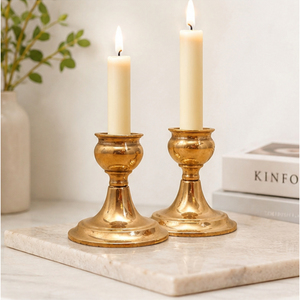 Antique Gold Finish Pure <b>Brass</b> Taper Candle <b>Holder</b> - Vintage Victorian Style Metal <b>Candlestick</b> for Wedding Centerpieces - Product Image 3