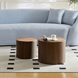 Handcrafted <b>Round</b> <b>Walnut</b>-Colored MDF Nested <b>Table</b> Set 2-Piece for Living/Lounge Area Elegant <b>Coffee</b> <b>Tables</b> - Product Image 3