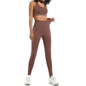 Conjunto Deportivo de 2 Piezas con Logo Personalizado de Fábrica OEM/ODM, Conjunto de Gimnasio de Cintura Alta para Mujer, Ropa de Yoga Transpirable y Sostenible - Product Image 4