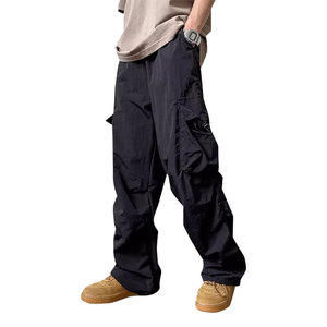 Pantalon cargo pour homme, taille élastique, plusieurs poches, en toile, décontracté, coupe droite, respirant, poids moyen, pour l'automne - Product Image 2
