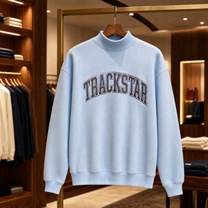 Sweat-shirt à col montant Trackstar bleu poudré, gris anthracite, avec lettres universitaires, logo personnalisé, marque privée, vente en gros, pull à manches longues - Product Image 1
