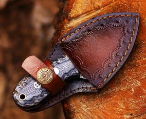 มีดล่าสัตว์และตั้งแคมป์อเนกประสงค์ ใบมีดตรง เหล็กดามัสกัสคาร์บอนสูง พรีเมียม ด้ามจับไม้ปักก้า แบบฟูลแทง - Product Image 4