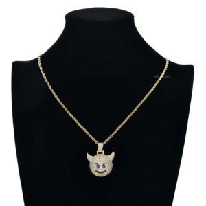 <b>Iced</b> <b>Out</b> Moissanite Angry Demon Face Pendant – Hip Hop Jewelry, Hand Set Moissanite Fierce Devil Pendant in 925 Sterling Silver - Product Image 2