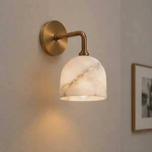 Modern Marble Wall Sconce Round Brass Finish Indoor Lighting Fixture for Hallway Home Decor - Product Image 5
