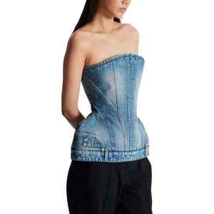 Corsé Vintage Personalizado al por Mayor para Mujer, Corsé Estructurado con Bolsillos Clásicos Invertidos, Tops Casuales de Mezclilla sin Tirantes para Mujer - Product Image 5