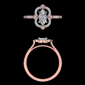 Marquise Cut Diamond Solitaire Engagement <b>Ring</b> With Matching Curved Pave Wedding Band <b>Set</b> In Solid Yellow <b>Gold</b> Bridal Jewelry - Product Image 2