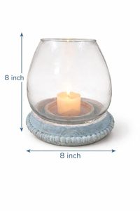 Modern Glass <b>Hurricane</b> Candle Holder with Wooden Beaded Base Decorative Tabletop Candle <b>Lantern</b> Home Decor - Product Image 5