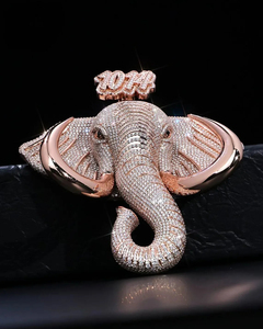 Collier Pendentif Tête d'Éléphant Hip Hop Iced Out en Moissanite VVS, Argent 925 Plaqué Or, Unisexe - Product Image 6