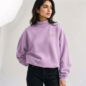 Sudadera de Cuello Alto para Mujer, Directo de Fábrica, Ligera, de Algodón y Felpa, con Bordado Personalizado, Ropa Casual de Manga Larga - Product Image 1