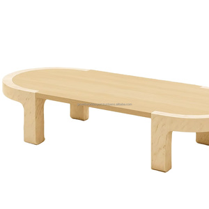Tavolino da Caffè Ovale Minimalista in Legno con Gambe Scultoree, Tavolo Centrale Ovale in Stile Nordico, Tavolo da Soggiorno <span class=keywords><strong>Zen</strong></span> Curvo - Product Image 1