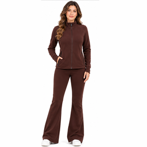 Conjunto Deportivo de Forro Polar para Mujer, Chaqueta con Cierre Frontal y Pantalones de Pierna Ancha, Ropa Casual Cómoda para el Día a Día, Venta al Por Mayor Personalizada - Product Image 1
