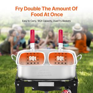 Friggitrice a propano in alluminio da 18 Qt con doppio cestello per pesce e frutti di mare, con termometro, per cucinare all'aperto - Product Image 2