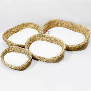 Panier pour animaux de compagnie en jacinthe d'eau écologique tendance, lit ovale pour chien et chat avec doublure - Product Image 1
