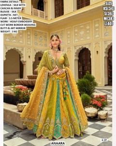 Aabroo Vestido Tradicional de Fiesta y Boda para Mujer, Lehenga Choli de Seda Bhandhani Bordado Festivo, Largo hasta el Suelo, para Diwali - Product Image 4