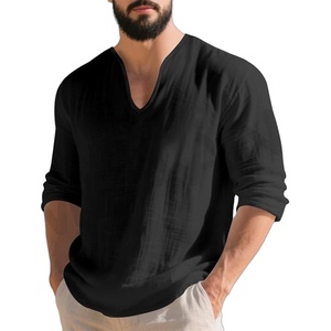Men's <b>Linen</b> V-Neck <b>Shirts</b> Casual Long Sleeve Hippie Yoga Tops Lightweight <b>Summer</b> Beach <b>Shirt</b> - Product Image 1