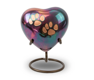 Heart Shaped Pet Cremation <b>Urn</b> with Paw Print Design Rainbow Finish Memorial Ashes Keepsake for Dogs & <b>Cats</b> - Product Image 1