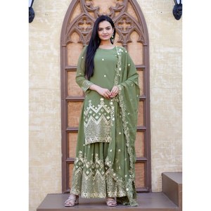 Conjunto de traje Sharara de diseñador para mujer con secuencia bordada - Product Image 5