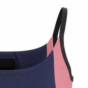 Top Deportivo Corto sin Mangas con Cuello Redondo para Mujer, Color Azul Marino y Rosa, Diseño de Bloques de Color, Ajustado, para Gimnasio, Entrenamiento, Fitness, Yoga - Product Image 3