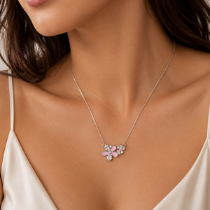 925 Sterling Silver Link Chain <b>Pink</b> Floral Pendant <b>Necklace</b> Zircon High Polish Women Daily Wear Gift Jewelry - Product Image 2