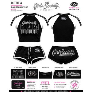 Ensemble 2 pièces Black Girl Society en coton 100% : débardeur et short, avec motif lettres en strass, crop top dos nu, séchage rapide, pour l'été et le sport - Product Image 1