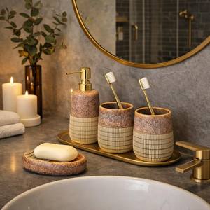 Juego de Accesorios de Baño Vintage de 4 Piezas, Decoración de Baño de Cerámica, Dispensador de Jabón, Portacepillos de Dientes, Vaso y Jabonera - Product Image 1