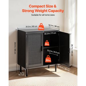 Mobile Antico in Rattan con 2 Ante Magnetiche e Ripiani Regolabili, Gambe in Legno - Product Image 3