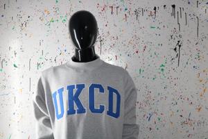 UKCD HEATHER GREY <b>Mock</b> <b>Neck</b> Sweatshirt 100% BLUE Applique Embroidery wide <b>neck</b> Sweatshirt Finer Threads - Product Image 2