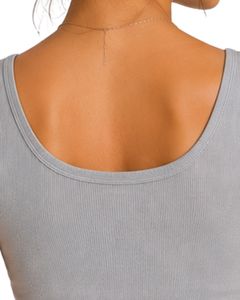 Top corto sin mangas de algodón acanalado gris para mujer, con botones frontales, ajuste ceñido, estilo casual de verano, suave y elástico, top básico de moda. - Product Image 5