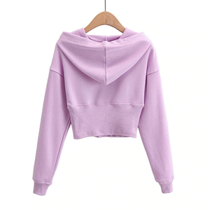 เสื้อฮู้ดครอปท็อปผู้หญิงขายดี สีเทา ทรงโอเวอร์ไซส์ สไตล์สตรีท สำหรับฤดูหนาว ความยาวสั้น มีกระเป๋า สไตล์ฤดูใบไม้ร่วง - Product Image 3