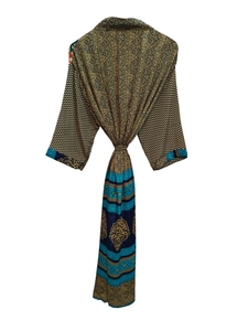 Robe kimono en soie pure, patchwork, pour couvrir le bikini, vêtement de nuit, longue robe, kimono indien vintage en soie recyclée, fait main - Product Image 5