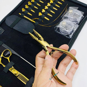 Pince à micro-anneaux professionnelle, ciseaux de coiffure, outils d'extension capillaire en acier inoxydable chirurgical durable doré - Product Image 2