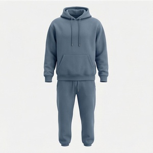 Ensemble de survêtement unisexe à capuche de couleur unie, sweat-shirt et pantalon en coton longs, tenue décontractée d'automne avec cordon de serrage - Product Image 1