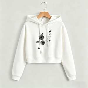 Sudadera Corta con Capucha para Mujer, Diseño Profesional de Diente de León con Estampado de Mariposa, Sudadera Corta Estilo Y2K, Sudadera Gótica - Product Image 5