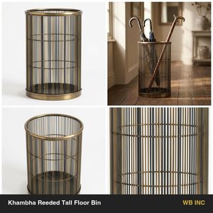 Cesta de alambre de hierro hecha a mano de 30 cm con rayas de latón carbón, cesto alto de piso con diseño Khambha para decoración del hogar, hoteles y bodas - Product Image 5