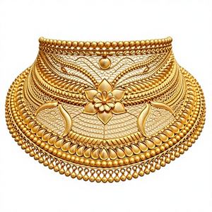 Collar de Oro Sólido de 22k para Mujer, Joyería Nupcial India, Diseño Floral de Filigrana Auténtica, Joyería Fina de Oro - Product Image 1