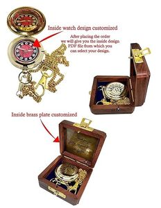 Gold-Plated Zinc Pocket Watch Chain Wooden Box Antique Theme Etched Design Collectible <b>Clock</b> <b>Digital</b> Printing Polished - Product Image 4