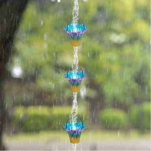 โซ่แก้วฝนสดใสพร้อมถ้วยดอกไม้หลากสีออกแบบสำหรับตกแต่งการไหลของน้ำที่สวยงามสวนกลางแจ้ง - Product Image 2