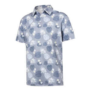 Polo personnalisé à motif feuille de Monstera pour homme, manches courtes, respirant, en polyester, pour le golf ou décontracté, impression sur mesure, fourniture en gros OEM - Product Image 1