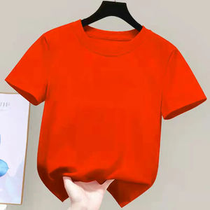 Camiseta de 180 g/m², 100 % algodón, para niños y niñas, nueva camiseta de verano 2024, camiseta de manga corta para mujer, estilo lindo, color blanco sólido. - Product Image 2