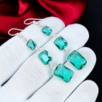 Boucles d'oreilles en argent sterling 925 avec pierre précieuse facettée en apatite aquatique, boucles d'oreilles pendantes faites à la main, cadeau pour femme