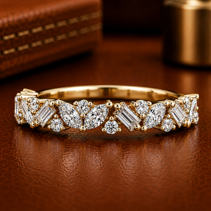 Elegance Marquise Mixed Shape Cluster <b>Ring</b> Baguette Cut Lab Grown Diamond 14K Pure Gold Round cut Anniversary Band Women's Gifts - Product Image 1