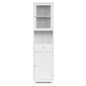 Mobile bagno FCH in MDF bianco verniciato a spruzzo con 2 ante inferiori e superiori, 1 sportello a pompa e 1 ripiano - per l'organizzazione del soggiorno - Product Image 5