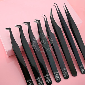 Pince à cils à isolation droite 45 à 90 degrés en gros Noir méga volume extension de cils pince à épiler pointe en fibre pour cils - Product Image 5